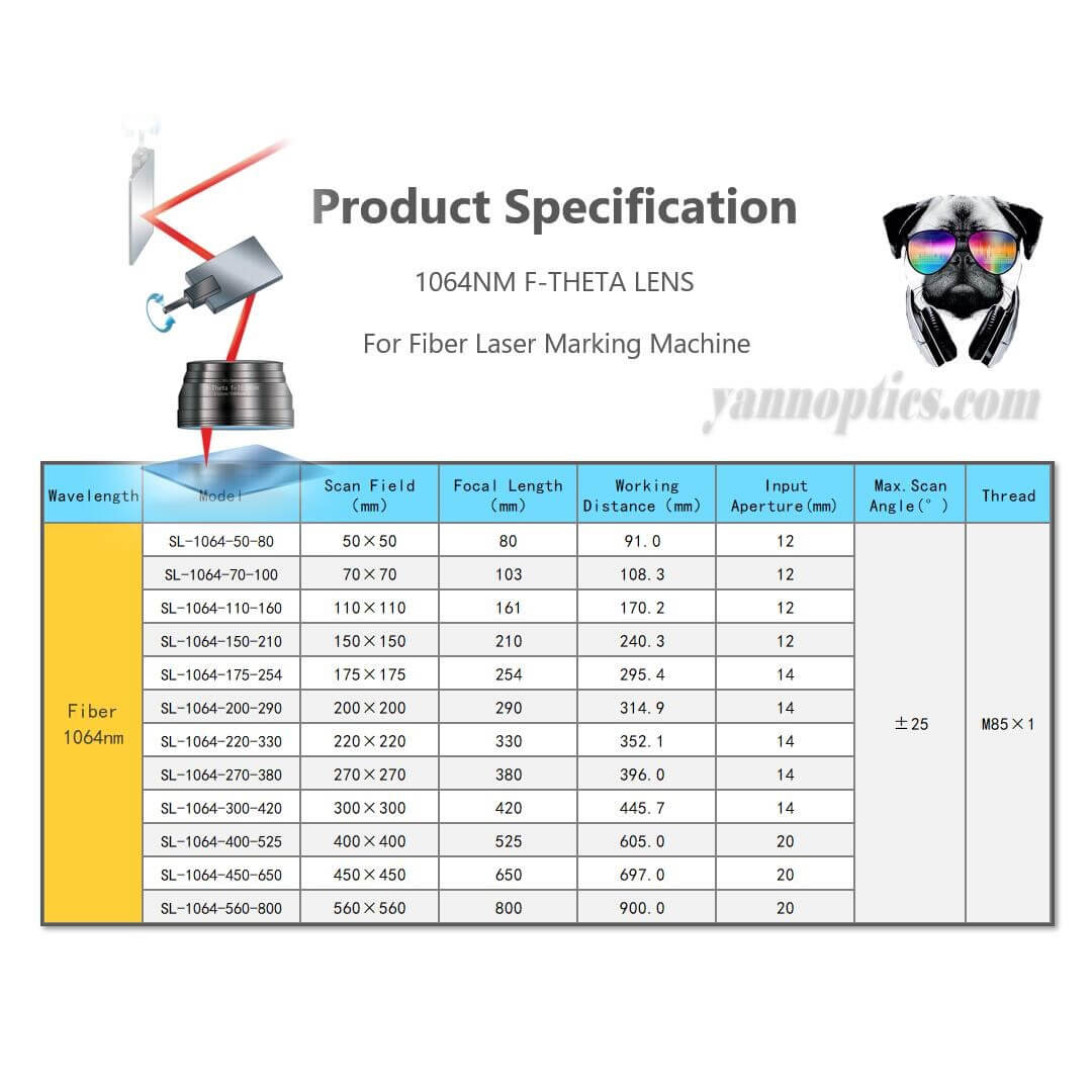 Fiber laser F-theta scan lens 1064nm