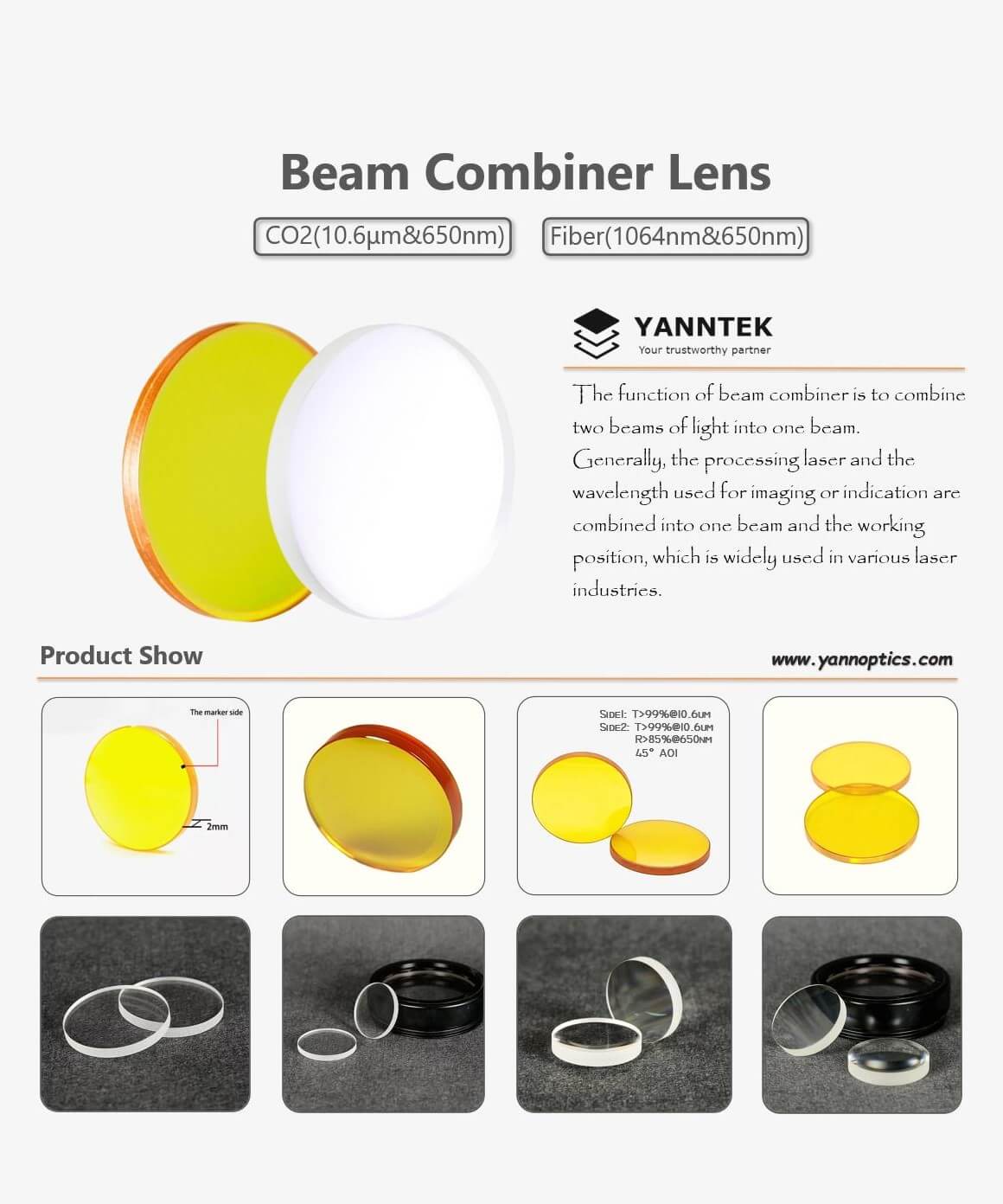 Beam Combiner Lens ZnSe丨K9